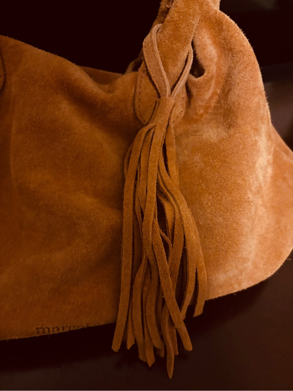 NWOT Margot New York Tan Suede Fringe Satchel or crossbody bag - Picture 3 of 9